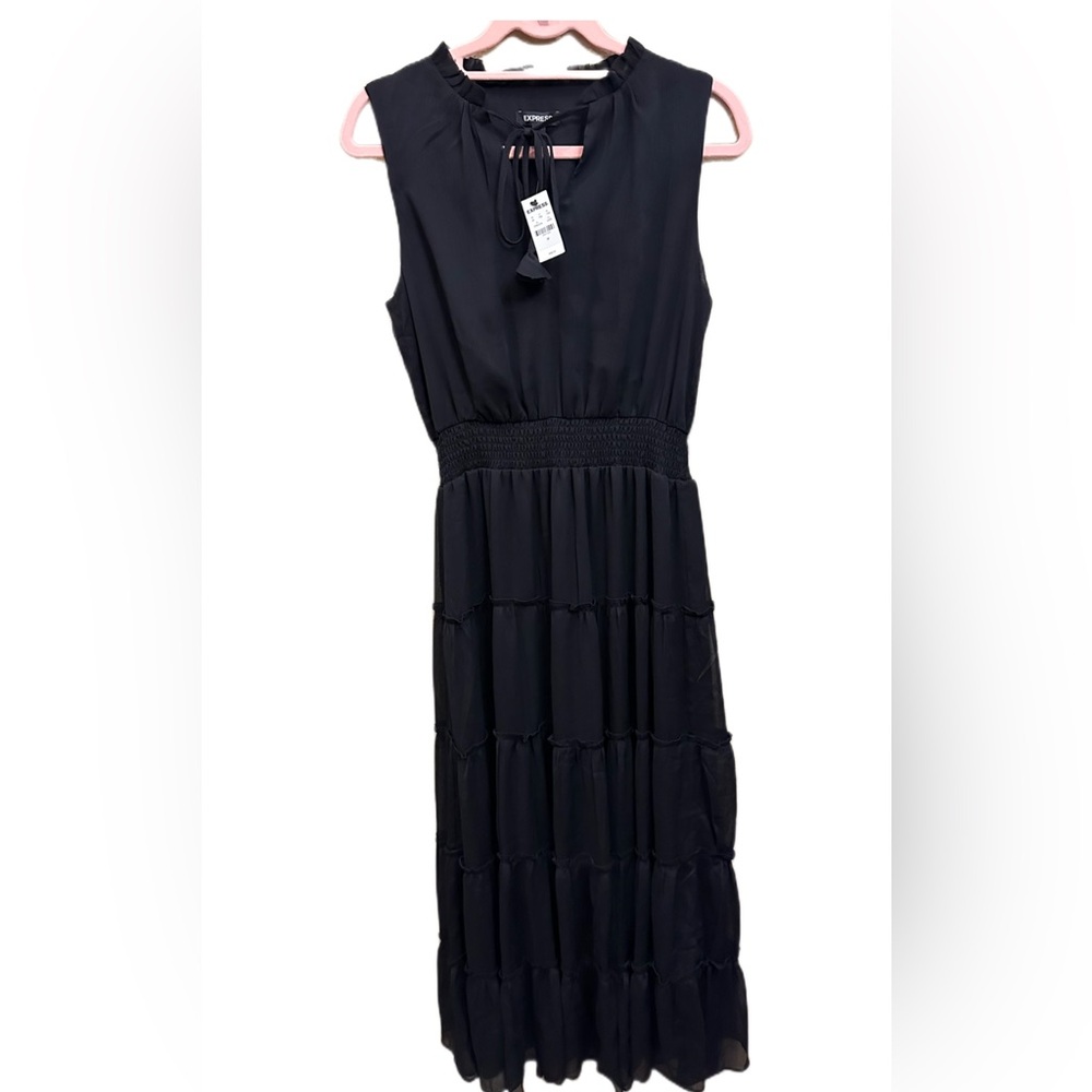 Express black tiered sleeveless maxi dress